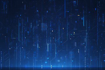 A binary background with dark blue and touches of neon highlights creating a technological and futuristic aesthetic