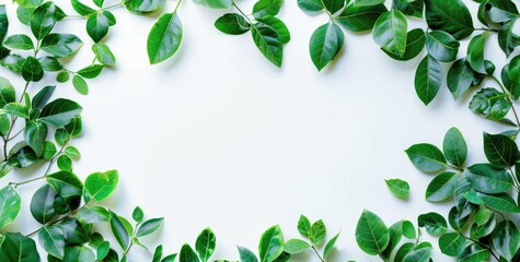 Fototapeta premium Green Leaf Border on White Background