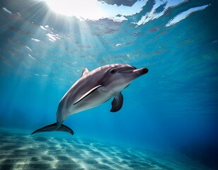 Fototapeta premium Delfin im Ozean - Unterwasseraufnahme 