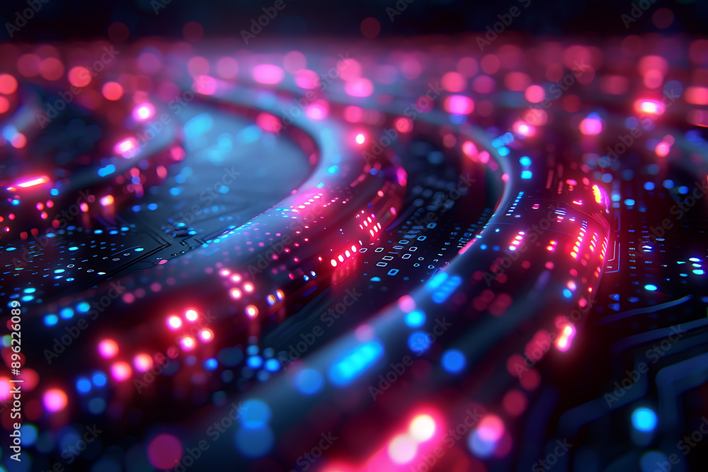 Poster a binary background with dark blue and touches of neon highlights creating a technological and futur