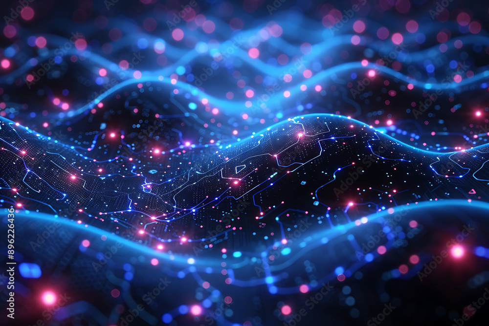 Poster a binary background with dark blue and touches of neon highlights creating a technological and futur