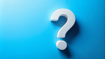 White question mark symbol isolated on a bright blue background, commonly used to represent uncertainty or inquiry, perfect for FAQ and information sections.
