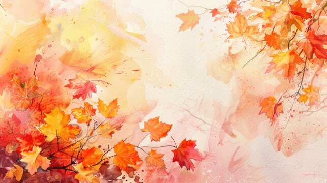 A bunch of colorful leaves illustrated with watercolor technique