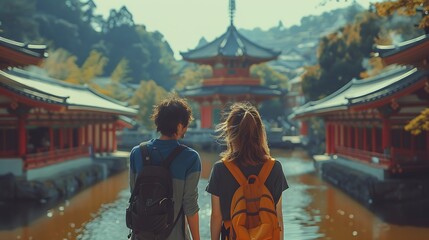 A realistic photograph, 8K resolution, shot on professional DSLR camera, tack-sharp focus, exquisite detail, high dynamic range, A candid shot of friends talking at a tourist spot, expressing 