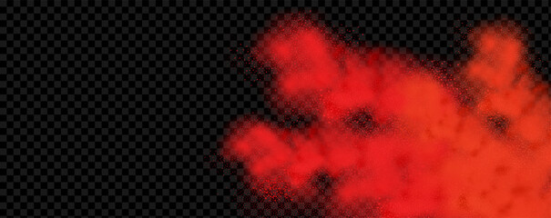 Spicy burst powder. Splashes of red pepper explosion. Overlay effect of chili or paprika spice splatters. Vector realistic illustration of hot, dried spices