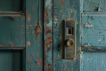 Close-up of Weathered Door with Peeling Paint