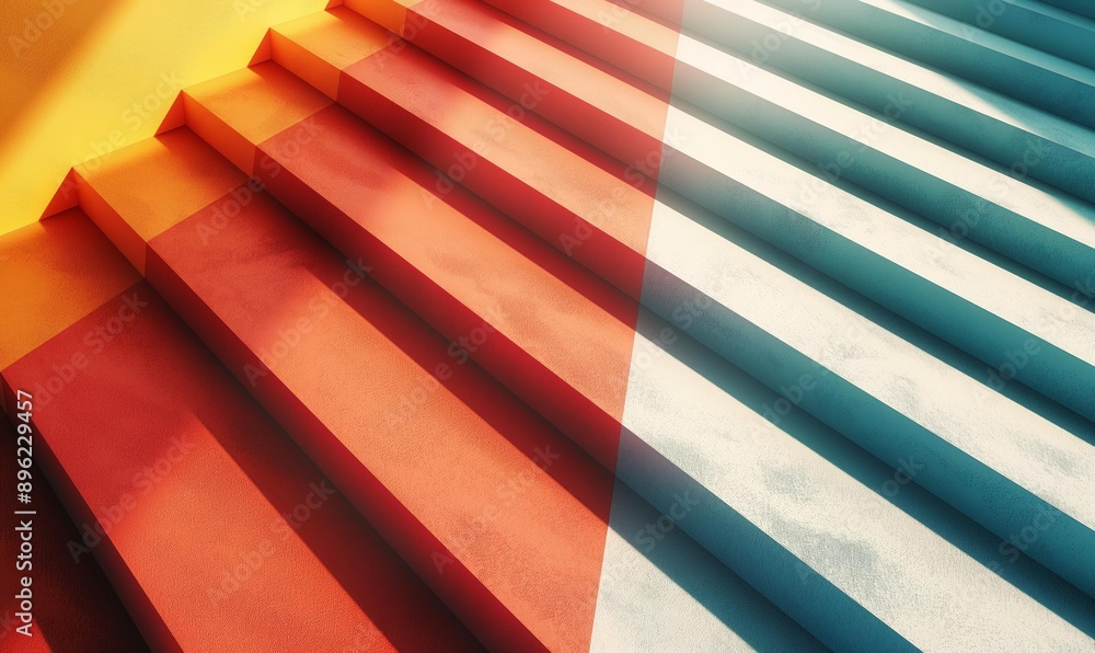 Poster a vibrant abstract image showcasing multicolored steps with light and shadow play.