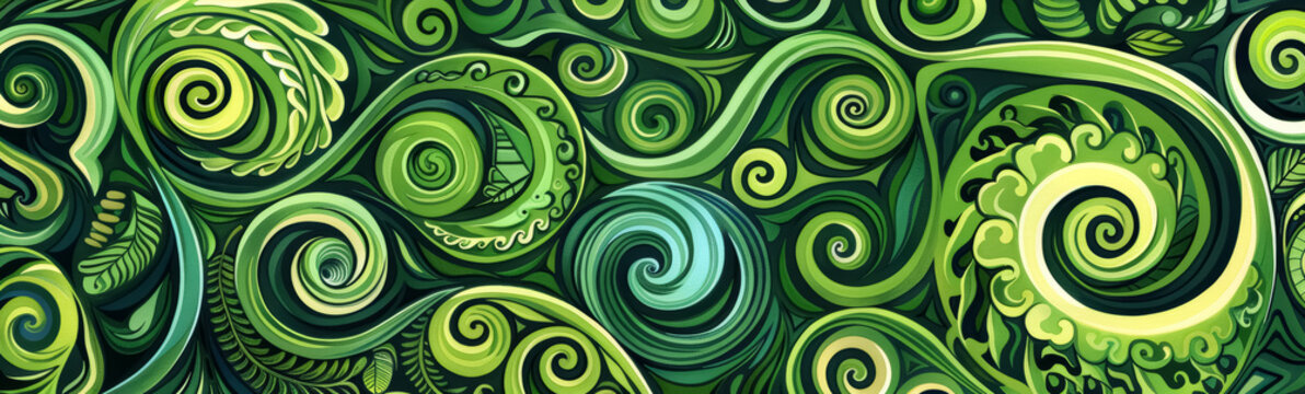 Maori Polynesian pattern koru spiral swirls design, floral background