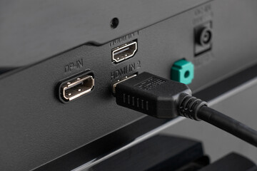 Close up of HDMI cable connected to device