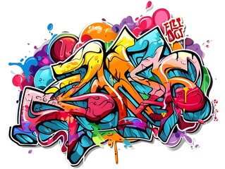 Stylish Streetwear Graffiti Sticker Design for Apparel on White Background