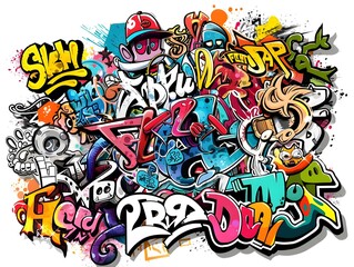 Stylish Streetwear Graffiti Sticker Design for Shirt  Apparel  and Branding on White Background