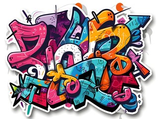 Stylish Streetwear Graffiti Sticker Design for Shirt Apparel on White Background