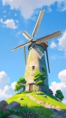 windmill in the field of wheat