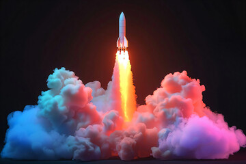 Rocket Launch with Colorful Smoke.