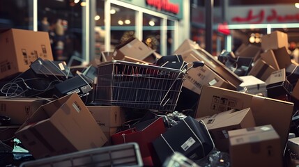 Obraz premium Chaotic Scene of Online Shopping Frenzy During Black Friday Sales