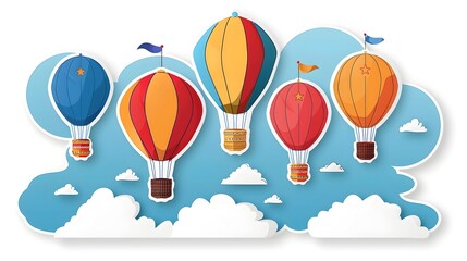 Celebratory Labor Day Scenic Air Balloon Ride Sticker Design for Shirts and Apparel