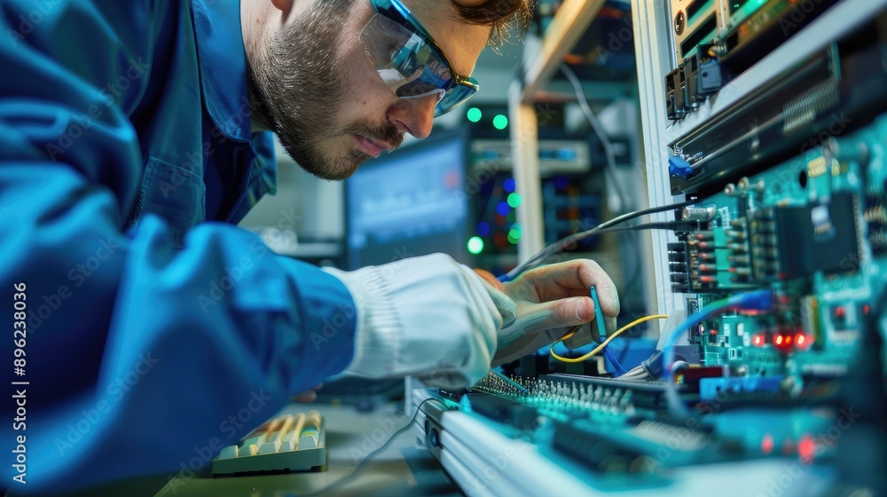 Wall mural a technician conducting electromagnetic interference (emi) tests on computer components to ensure th