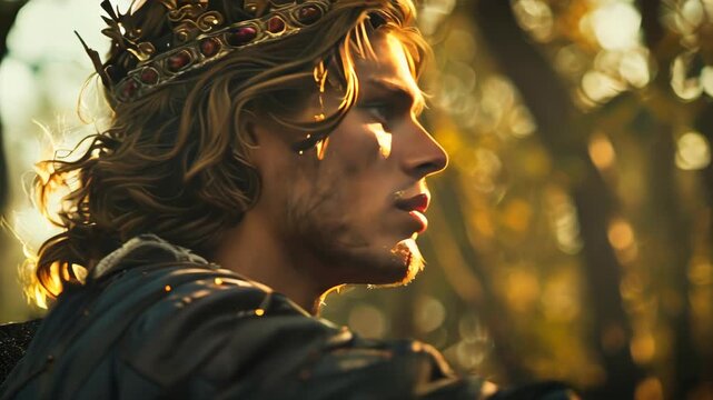 Cinematic shot of a king with a crown