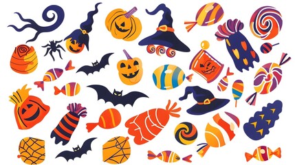 Colorful Halloween Sticker Designs with Candy Themed for Craft and Design