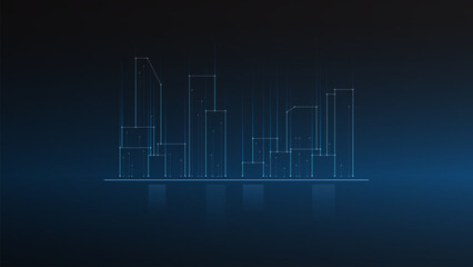 cityscape technology background concept. city space bright glowing neon, data blue line circle lights, technology Abstract, vector. city for tech, web banner, web site, communication, transformation.