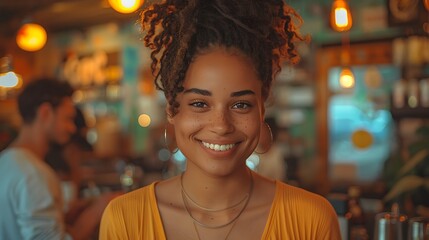 Obraz premium A realistic photograph, 8K resolution, shot on professional DSLR camera, tack-sharp focus, exquisite detail, high dynamic range,A bright image of friends walking together at a cafe, smiling 