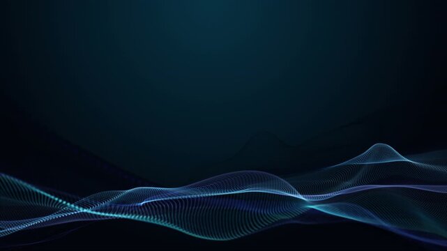 Futuristic video animation with particle wave object in slow motion and space for text, 4096x2304 loop 4K