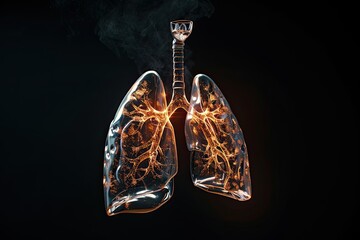 Fototapeta premium 3d Illustration of human lungs with light on black background 