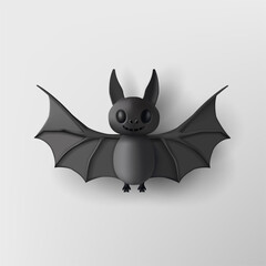 3D, black bat, funny and scary character. Realistic image of a bat, a vampire for advertising, and children's entertainment, decor. Vector
