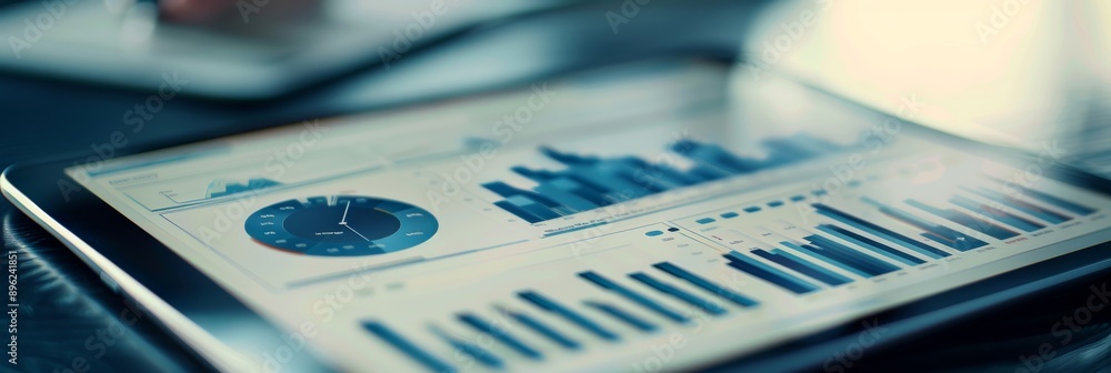 Aufkleber a close-up view of a tablet displaying a data analytics application with graphs and metrics