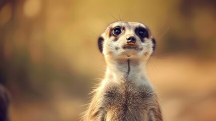 Fototapeta premium Curious meerkat standing upright at a zoo