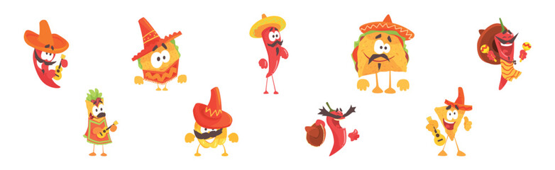 Mexican Food and Cool Vegetable Character Vector Set