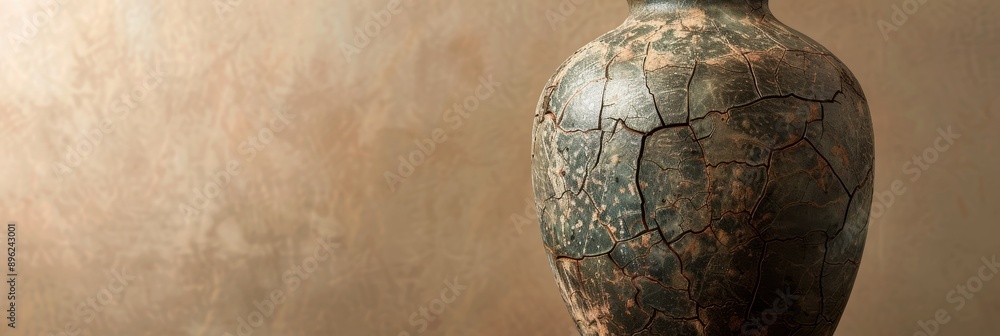 Aufkleber a close-up shot of an ancient, weathered ceramic vase with intricate patterns and visible cracks. th