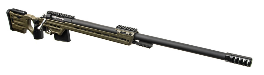Modern bolt carbine isolated on white background. Weapons for sports, hunting and self-defense.