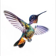 Naklejka premium Colorful hummingbird in mid-flight isolated on white isolated white bakcground