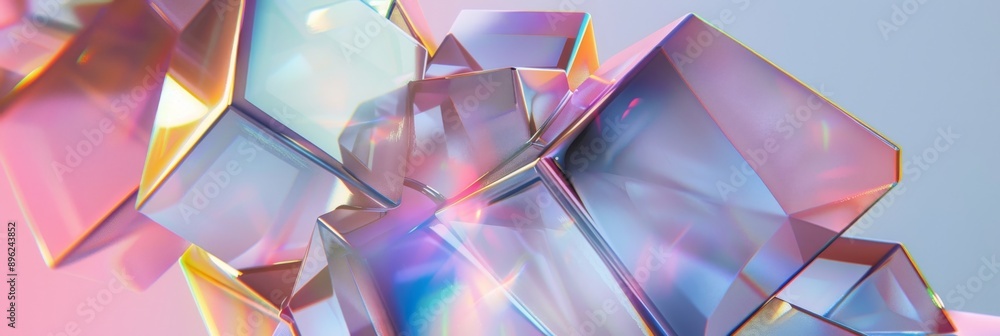 Poster abstract geometric shapes with iridescent surfaces create a visually captivating composition with co