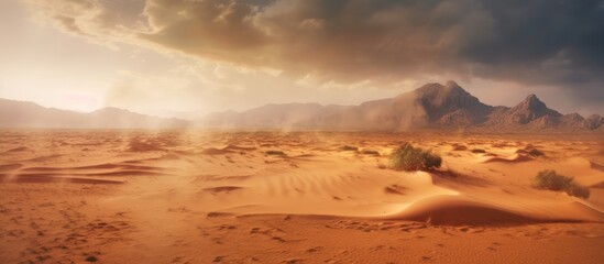 Naklejka premium the view of the wind raising desert dust