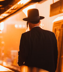 Obraz premium person in the subway jewish Rabbi New York 