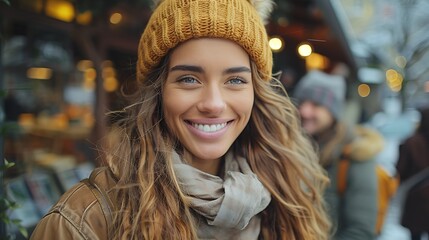 A realistic photograph, 8K resolution, shot on professional DSLR camera, tack-sharp focus, exquisite detail, high dynamic range, lively photo of friends walking together at a cafe, smiling and 