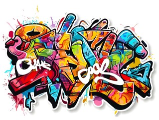 Vibrant Streetwear Graffiti Sticker Design with Bold Colors and Stylized Patterns