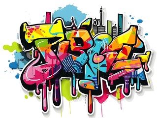 Vibrant Graffiti Inspired Sticker Design with Stylish Streetwear Graphics on a White Background