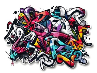 Vibrant Graffiti Inspired Streetwear Sticker Design for Apparel and Textile Printing
