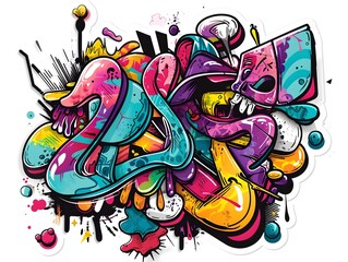 Vibrant Graffiti Inspired Streetwear Sticker Design for Versatile Branding and Apparel Applications