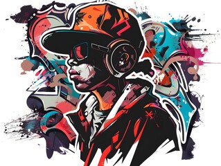 Vibrant Graffiti Inspired Streetwear Sticker Design with Abstract Splashes and Textures