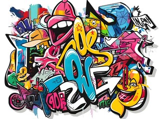 Vibrant Sticker Design Featuring Stylish Graffiti Streetwear Art on White Background