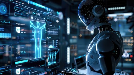 Fototapeta premium An AI-driven healthcare system analyzing medical data to diagnose diseases and recommend personalized treatment plans.