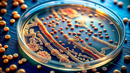 A close-up of a petri dish containing a bacterial culture of Bordetella pertussis, the pathogen responsible for whooping cough, under a microscope.