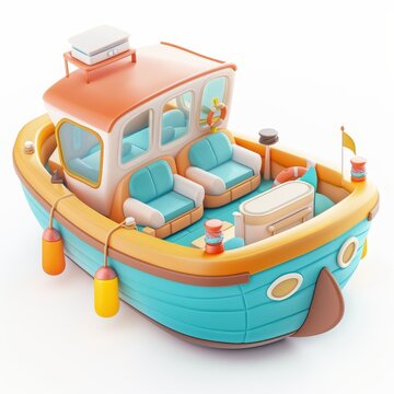 recommend clip art: A cartoon boat with a yellow and blue color scheme