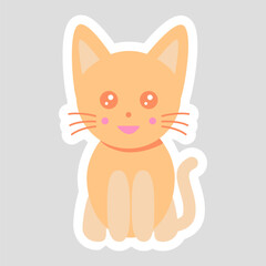 Sticker with cute cat, vector illustration for kids