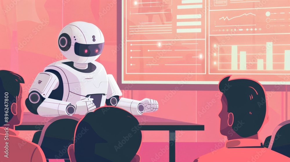Aufkleber robot giving a presentation to an audience in a modern classroom. concept of technology in education