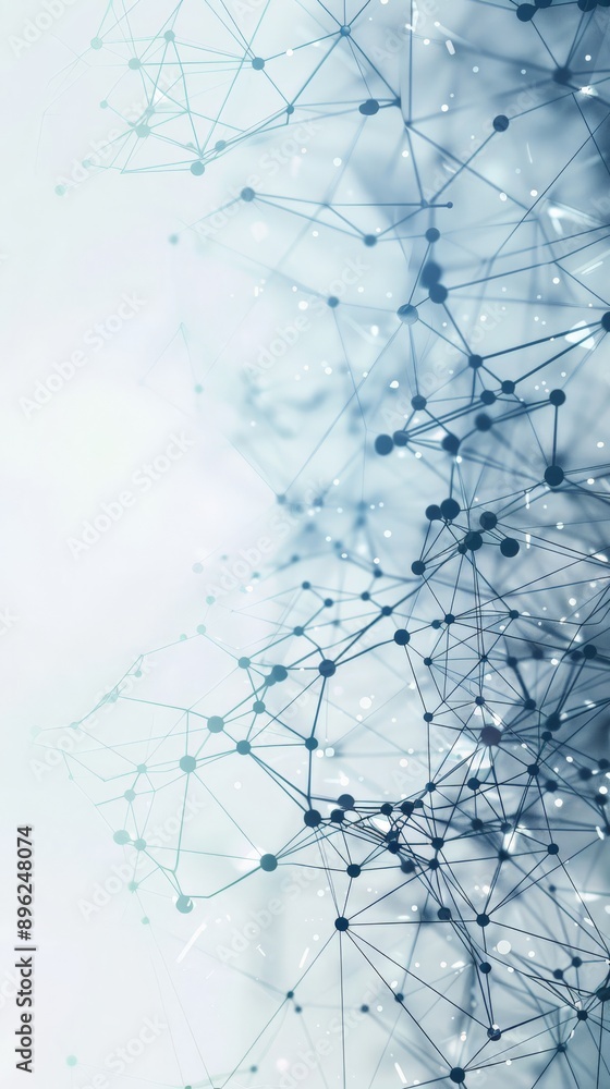 Poster Abstract digital network background with interconnected nodes and lines. Concept of data transfer and connectivity.